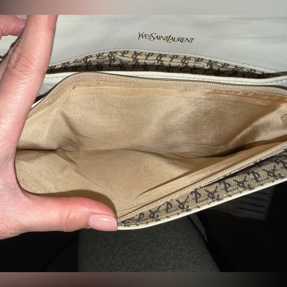 Vintage Yves Saint Laurent Off White Leather Clutch, Second Bag - Picture 6 of 10